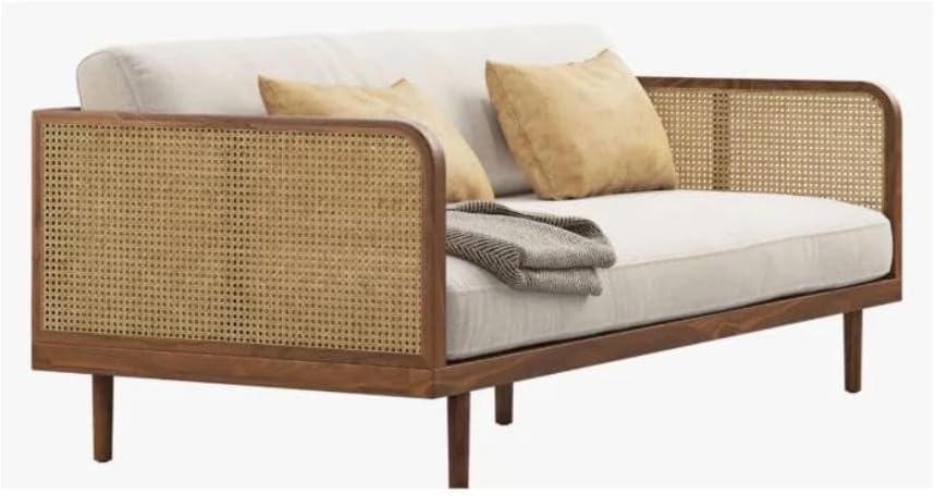 3 Seater Rattan Sofa for Living Room | Cane Upholstered Sofa for Home | Mango Wood, Walnut Brown