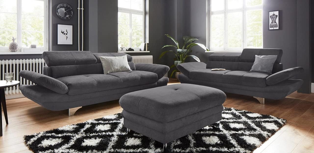 Sofa Set For Living Room 5 Seater Elegancy 2+2+1 Sofa Stool Modern Multi-Angle Adjustable Headrest and Hand Rest - 4 Year Warranty Premium Comfortable Suede Fabric Dark Grey 5 Seater Sofa Set Image