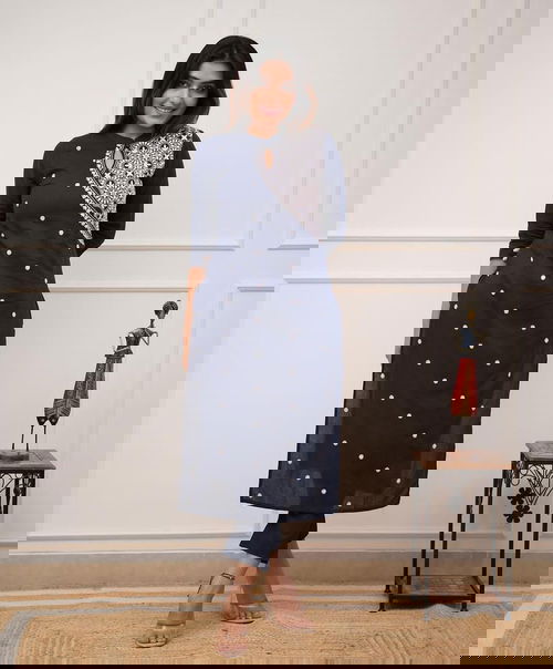 STRAIGHT CUT KURTI PANT  BLUE Image