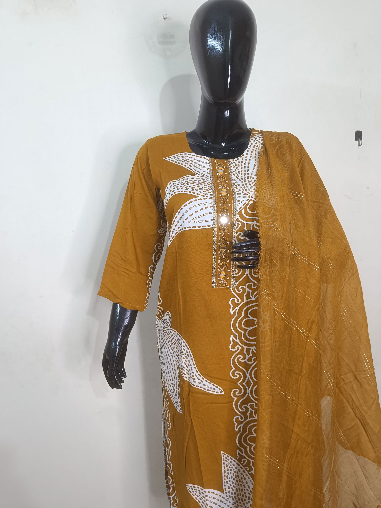 MUSTARD 3PEICE SUIT RAYON FABRIC