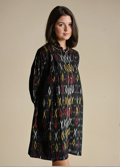 Ikat Handloom Cotton Black Dress Image