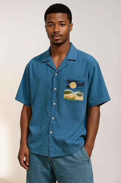 Pure Cotton Blue Kantha Shirt Image