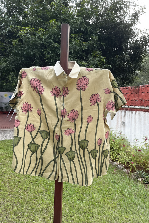 Lotus Reverie Hand-Spun Linen Hand-Painted Shirt Image