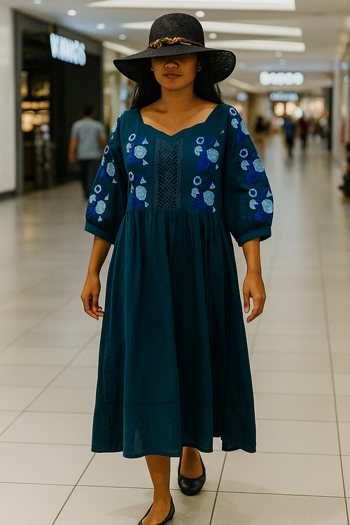 Embroidered Blue maxi Dress Image