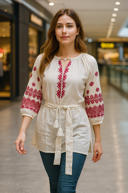 Vyshyvanka with fairy Ukrainian Embroidery and Oversized Sleeve Peasant Linen/cotton Top Custom Women Blouse Top Shirt Image
