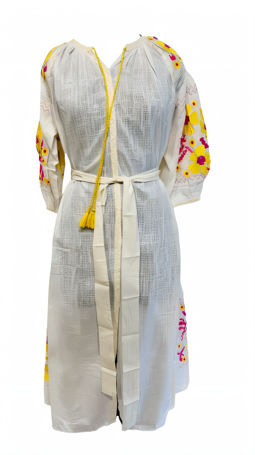 white and yallow embrodery beautiful long dress 