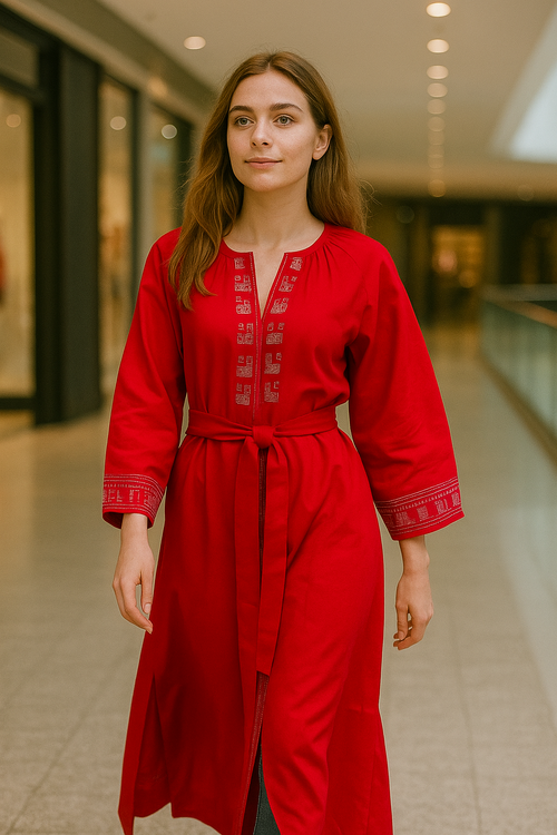 Beautiful Embroidered Dress. Handmade Red Dress. Ethno Folk Dress For Woman. Gift For Her, Woman, Lady. Ukrainian Boho Dress. Vyshyvanka. Image