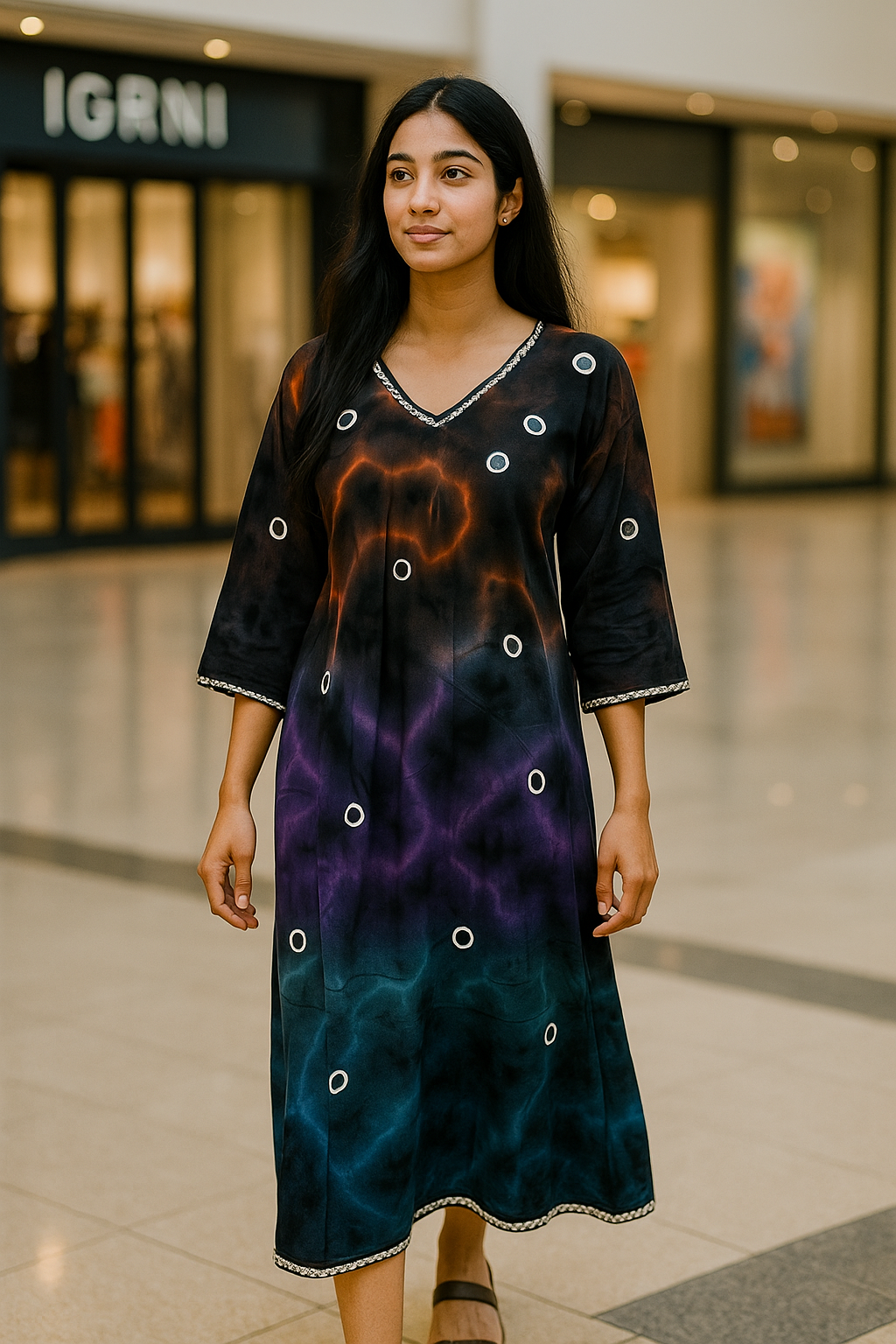 Buy SARRAS Womens Cotton Batik Print Flared Kurta Image