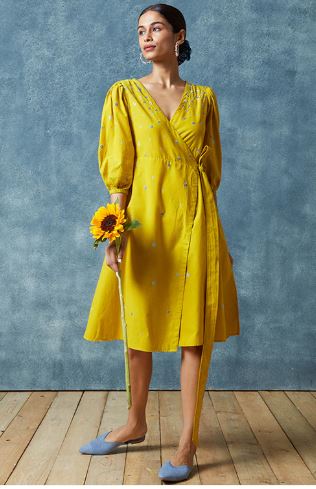  'Warm Delight' Hand Embroidered Pure Cotton Dress Image