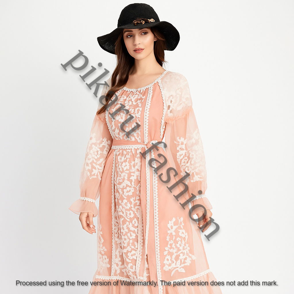 Coral Embroidered Midi Dress Image