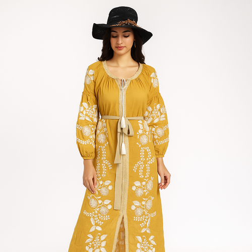 SINGREINY Autumn Retro Women Dress Lace Up V Neck Long Puff Sleeve Bandage Bow Embroidery France Senior Split Loose A Line Dress Image