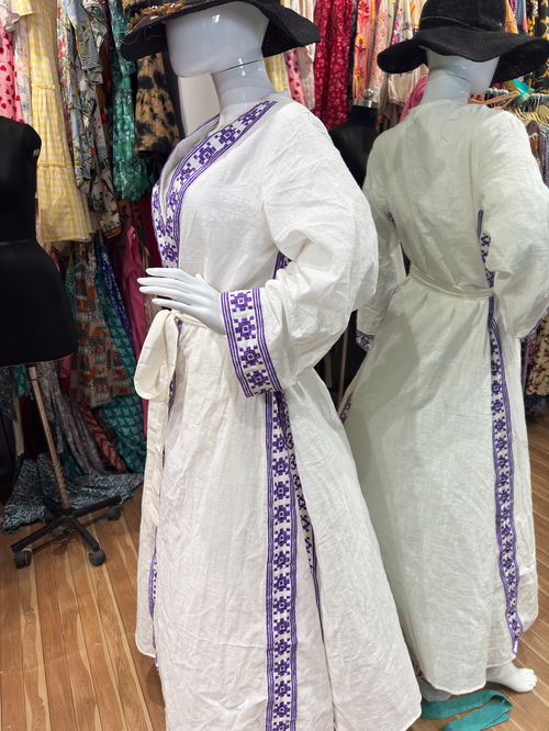 Sulaf Embroidery Cape Bisht with Internal Dress, Traditional Palestinian Jordanian Arabic dress, Cross stitch Henna Eid Tatreez Abaya Thoub Image